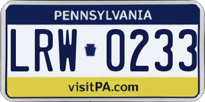 PA license plate LRW0233
