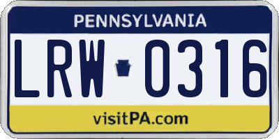 PA license plate LRW0316