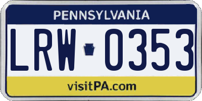 PA license plate LRW0353