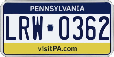 PA license plate LRW0362
