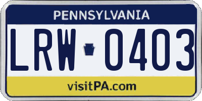 PA license plate LRW0403