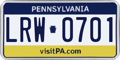 PA license plate LRW0701