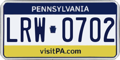 PA license plate LRW0702