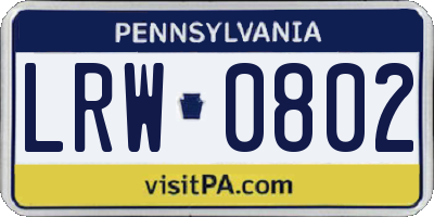PA license plate LRW0802