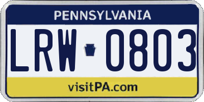 PA license plate LRW0803