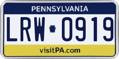 PA license plate LRW0919