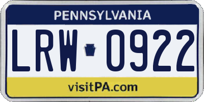PA license plate LRW0922