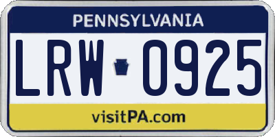 PA license plate LRW0925