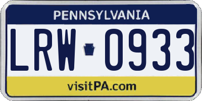 PA license plate LRW0933