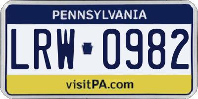 PA license plate LRW0982