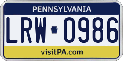 PA license plate LRW0986