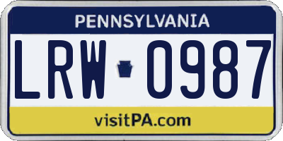 PA license plate LRW0987