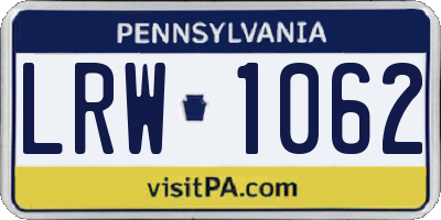 PA license plate LRW1062