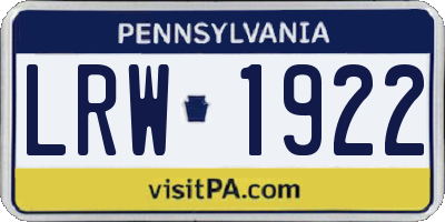 PA license plate LRW1922