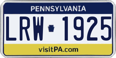 PA license plate LRW1925