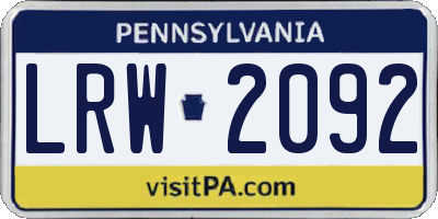 PA license plate LRW2092