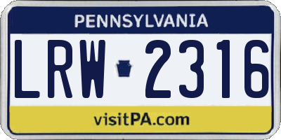 PA license plate LRW2316
