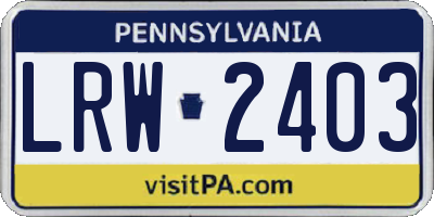 PA license plate LRW2403