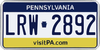 PA license plate LRW2892