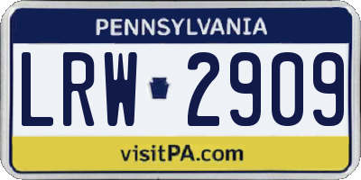 PA license plate LRW2909