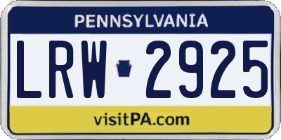 PA license plate LRW2925