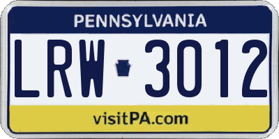 PA license plate LRW3012