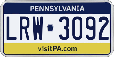 PA license plate LRW3092