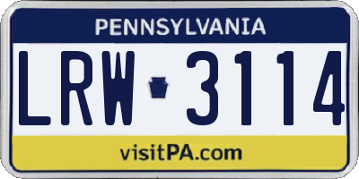 PA license plate LRW3114