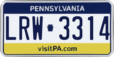 PA license plate LRW3314