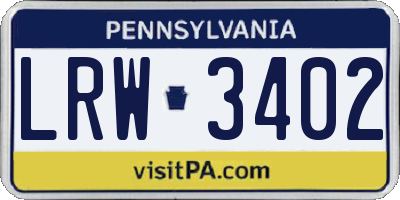 PA license plate LRW3402