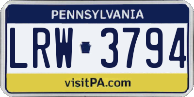 PA license plate LRW3794