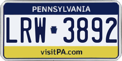 PA license plate LRW3892
