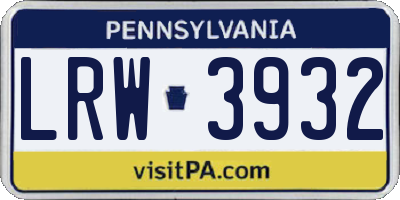 PA license plate LRW3932