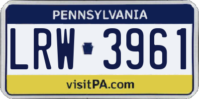 PA license plate LRW3961