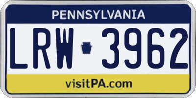 PA license plate LRW3962