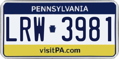 PA license plate LRW3981