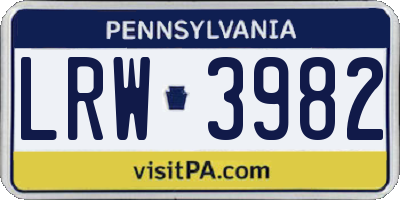 PA license plate LRW3982