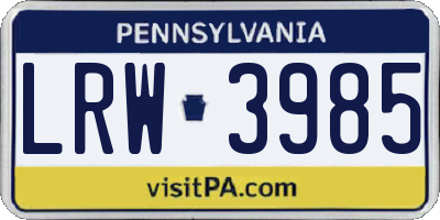 PA license plate LRW3985