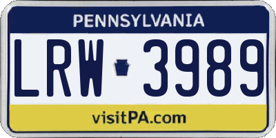 PA license plate LRW3989