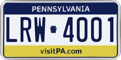 PA license plate LRW4001