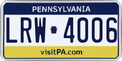 PA license plate LRW4006