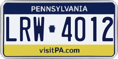 PA license plate LRW4012