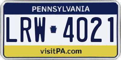 PA license plate LRW4021