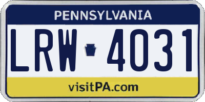 PA license plate LRW4031