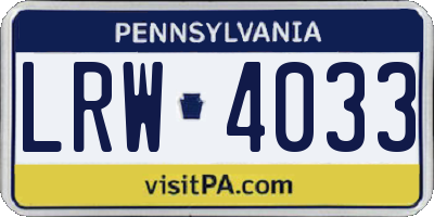PA license plate LRW4033