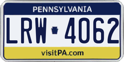 PA license plate LRW4062