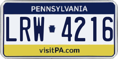 PA license plate LRW4216