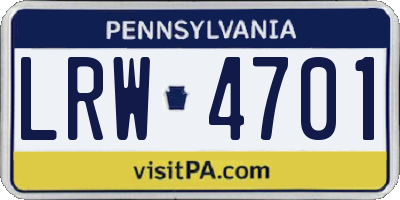 PA license plate LRW4701