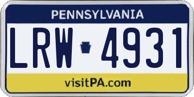 PA license plate LRW4931