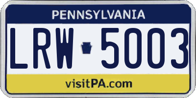 PA license plate LRW5003